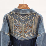 Floral Embroidery Denim Jacket w/  Suede Fringe