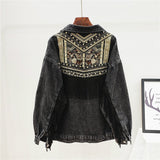 Floral Embroidery Denim Jacket w/  Suede Fringe